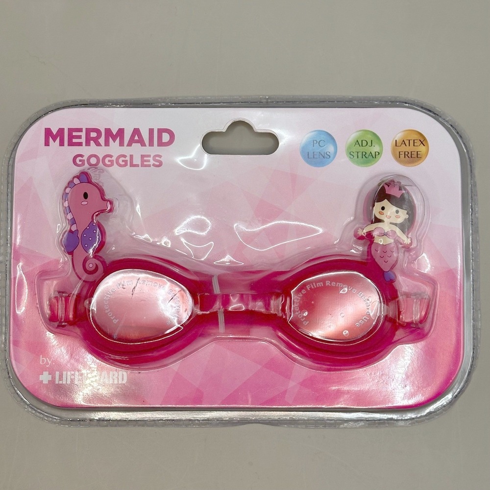 Lifeguard Mermaid Swim Goggles Kids OS Pink Seahorse Adjustable Latex Free NEW